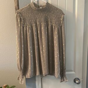 Elan Beige and Gold Textured Top